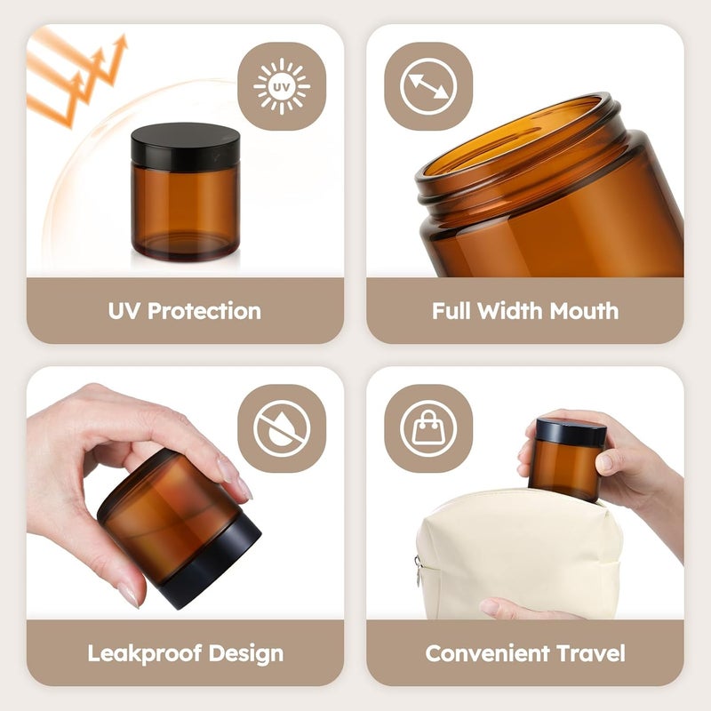 Tecohouse 4 oz Glass Jars with Lids, 4 Pack Amber Glass Jars with Black Lids Leakproof Round Airtight Empty Cosmetic Travel Containers with Inner Liners For Lotions Powders and Candle Making - Image 4